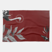 Burgund & Gray Artistic Watercolor Blätter Ostrich Geschirrtuch (Horizontal)