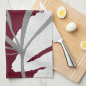 Burgund & Gray Minimalistische Aquarellfarben-Blät Geschirrtuch (Viertel Falte)