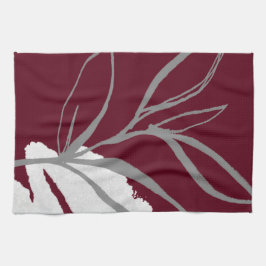 Burgund & Gray Minimalistische Aquarellfarben-Blät Geschirrtuch