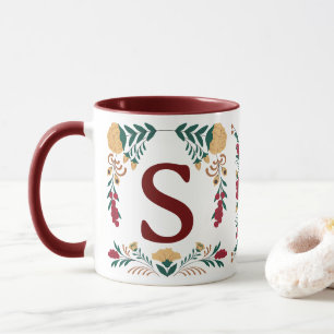 Burgund Green Gold Blume dekoriert erste Tasse