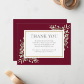 Burgund Greenery Gedenkfeier Danke Mitteilungskarte (Vorderseite/Rückseite Beispiel)