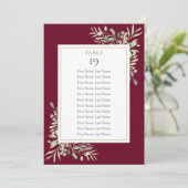 Burgund Greenery Seating Chart Tischnummer (Stehend Vorderseite)