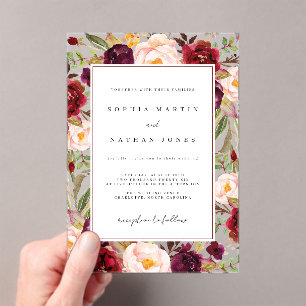 Burgund Grün Florales Blatt Modern Klar Hochzeit Acryleinladungen