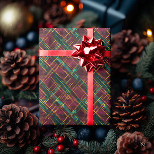 Burgund, Grün und Gelb abstrakt kariert – Geschenkpapier