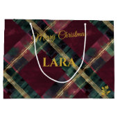 Burgund, Grün und Gold Diagonal Karierte Weihnacht Große Geschenktüte (Rückseite)