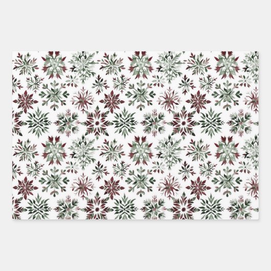 Burgund Grüne Weihnachtsschmuck Bäume Schneeflocke Geschenkpapier Set (Vorderseite 3)