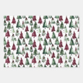 Burgund Grüne Weihnachtsschmuck Bäume Schneeflocke Geschenkpapier Set (Vorderseite 2)