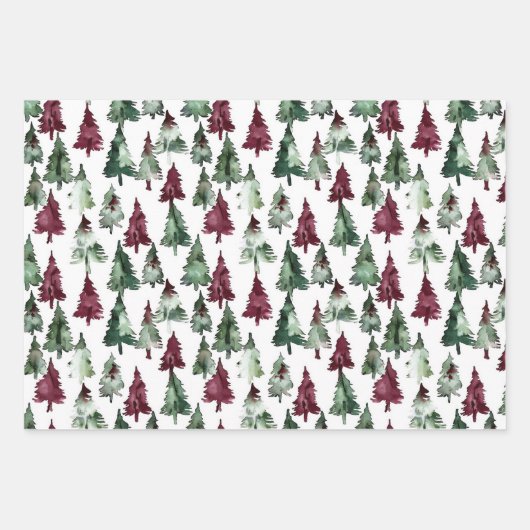 Burgund Grüne Weihnachtsschmuck Bäume Schneeflocke Geschenkpapier Set (Vorderseite 2)