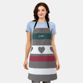 Burgund grüner moderner Tartan mit Herz Schürze (Getragen)