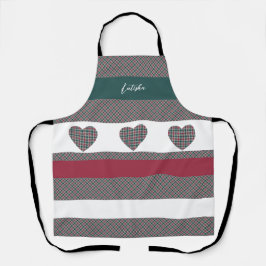Burgund grüner moderner Tartan mit Herz Schürze