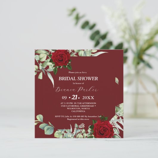 Burgund Grünes Brautparty Einladung (Stehend Vorderseite)