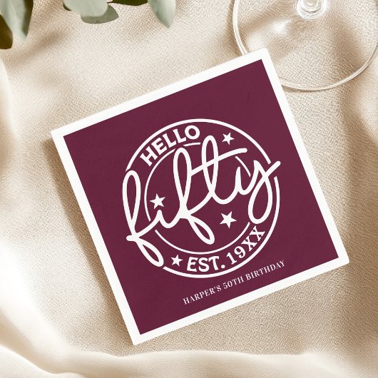 Burgund Hallo 50. Geburtstag Serviette