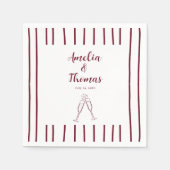 Burgund Hand Zeichnend Doodle Stripes Hochzeit Serviette (Vorderseite)