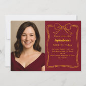 Burgund handgezeichnet Bug-Foto Geburtstag Einladung (Vorderseite)