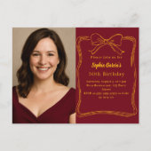 Burgund handgezeichnet Bug-Foto Geburtstag Einladungspostkarte (Vorderseite)