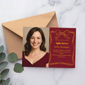 Burgund handgezeichnet Bug-Foto Geburtstag Einladungspostkarte