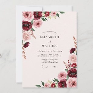 Burgund harmonische Floral-Hochzeit Einladung