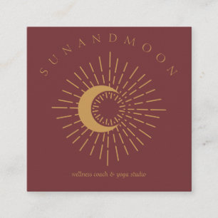 Burgund Heilende Sonne Mond Spirituelle Sonnenener Quadratische Visitenkarte
