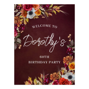 Burgund Herbst Blume 60. Geburtstagsparty Willkomm Poster