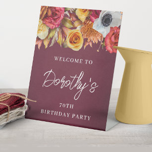 Burgund Herbst Blume 70. Geburtstagsparty Willkomm Sockelschild