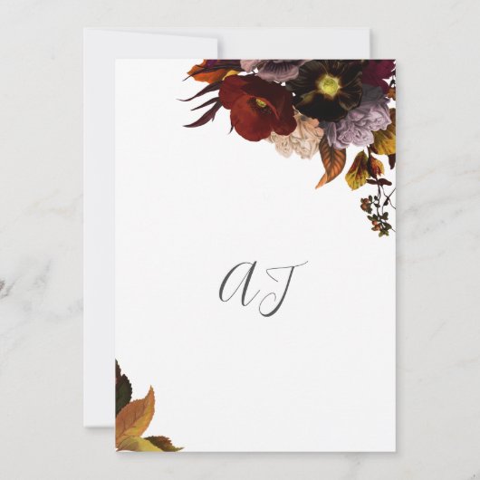 Burgund Herbst Blumen rustikale Hochzeit Einladung (Rückseite)