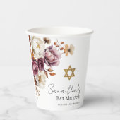 Burgund Herbst Fall Floral Bat Mitzvah Pappbecher (Vorderseite)