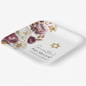 Burgund Herbst Fall Floral Bat Mitzvah Pappteller (Gewinkelt)