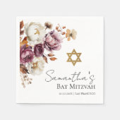 Burgund Herbst Fall Floral Bat Mitzvah Serviette (Vorderseite)