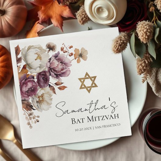 Burgund Herbst Fall Floral Bat Mitzvah Serviette