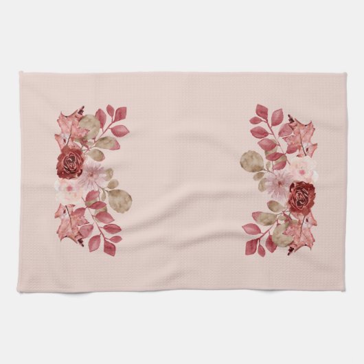 Burgund Herbst Floral Kitttuch Geschirrtuch (Horizontal)