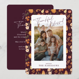 Burgund Herbst gemustert Erntedank Fotokarte Einladung