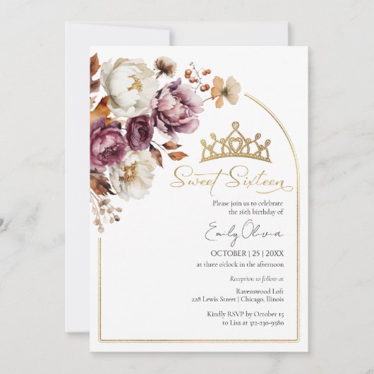 Burgund Herbst Herbst Blütensüß 16 Foto Einladung (Vorderseite)