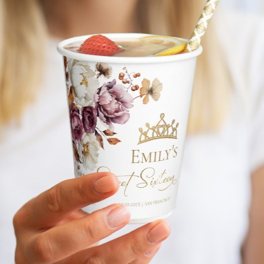 Burgund Herbst Herbst Blütensüß 16 Pappbecher