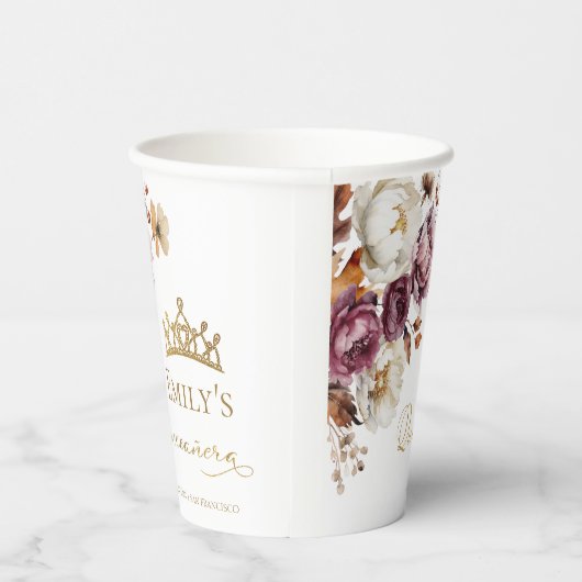 Burgund Herbst Herbst Floral Quinceanera Pappbecher (Rechts)