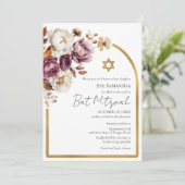 Burgund Herbstfall Floral Bat Mitzvah Foto Einladung (Stehend Vorderseite)