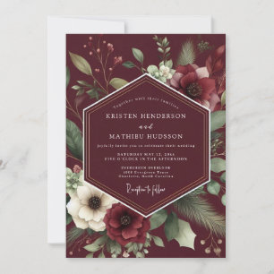 Burgund Hochdramatische Anemone Hochzeit Einladung