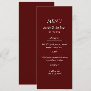 Burgund Hochzeit Essen im minimalistischen elegant Menükarte