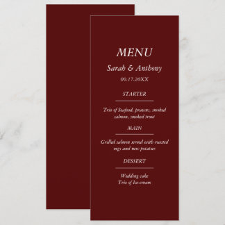 Burgund Hochzeit Essen im minimalistischen elegant Menükarte