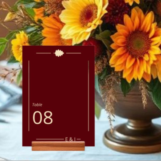 Burgund Hochzeit im Herbst Tischnummer
