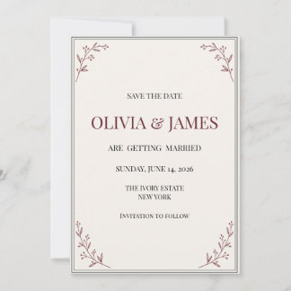 Burgund Hochzeit im Standesamt Save the Date