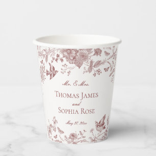 Burgund Hochzeit im Vintage-Toile-de-Jouy-Blumenst Pappbecher