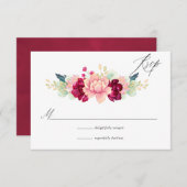 Burgund - Hochzeit in Marsala und Blush RSVP Karte (Vorne/Hinten)