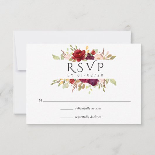 Burgund - Hochzeit in Marsala und Blush RSVP Karte (Vorderseite)