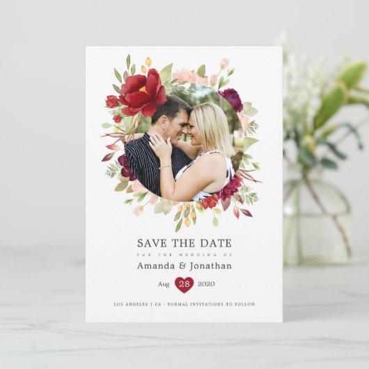 Burgund - Hochzeit in Marsala und Blush Save The Date (Stehend Vorderseite)