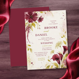 Burgund Hochzeit mit Calla-Lilien und Kosmos Einladung