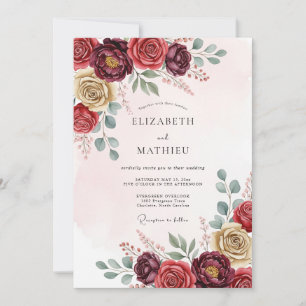 Burgund Hochzeit mit exquisiter floraler Note Einladung