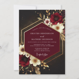 Burgund Hochzeit mit üppigen Blumen Einladung