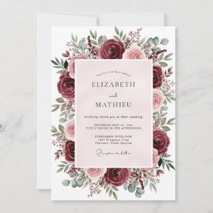 Burgund Hochzeit mit verlockenden Blumen Einladung