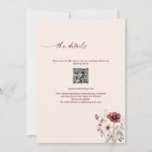 Burgund Hochzeit mit Wildblumen-QR-Code  Einladung (Rückseite)