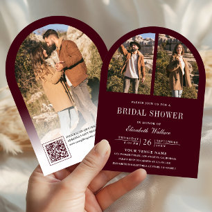 Burgund Hochzeitsdusche Arch Foto QR-Code Einladung